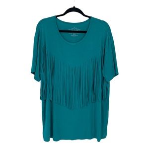 Crazy Train Teal Solid Soft Fringe T-Shirt Size XL
